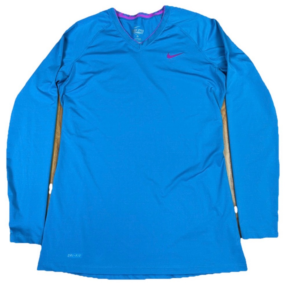 Nike Pro Combat Fitted Long Sleeve Athletic Top Turquoise Women’s L Fitted